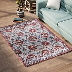 100% Cotton Digital Printed Rug and Door Mat (Size 180x120 cm) - Red & White