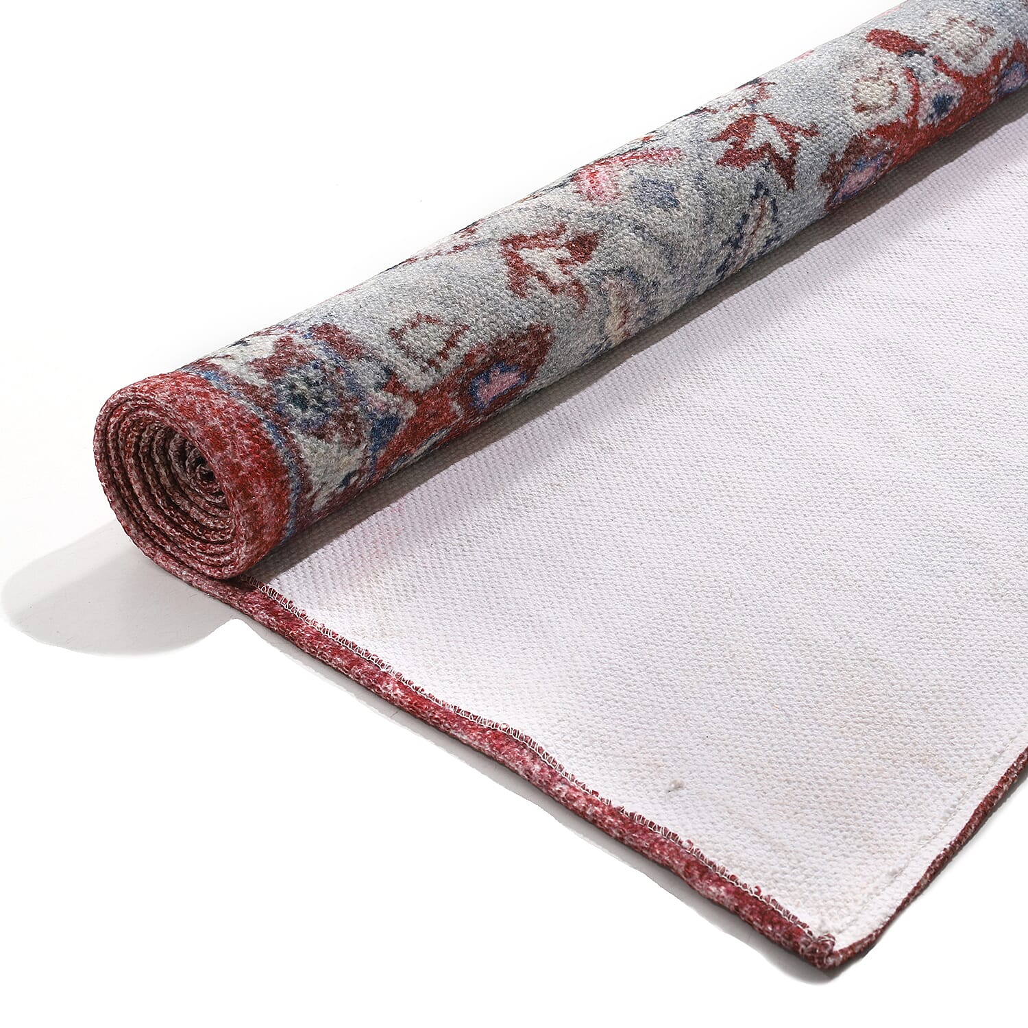 100% Cotton Digital Printed Rug and Door Mat (Size 180x120 cm) - Red & White