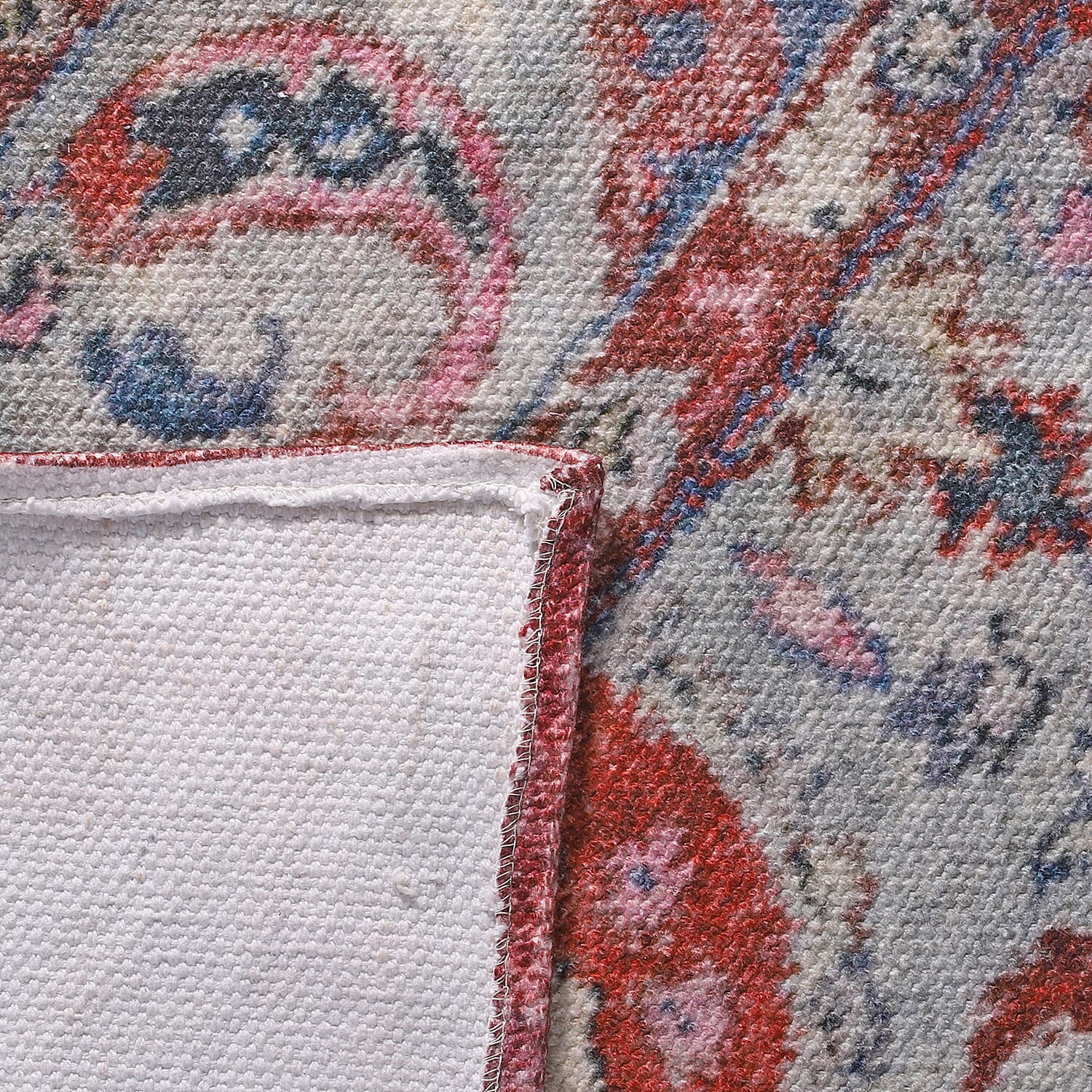 100% Cotton Digital Printed Rug and Door Mat (Size 180x120 cm) - Red & White