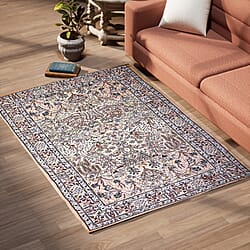 100% Cotton Digital Printed Rug and Door Mat (Size 180x120 cm) - Peach & Multic