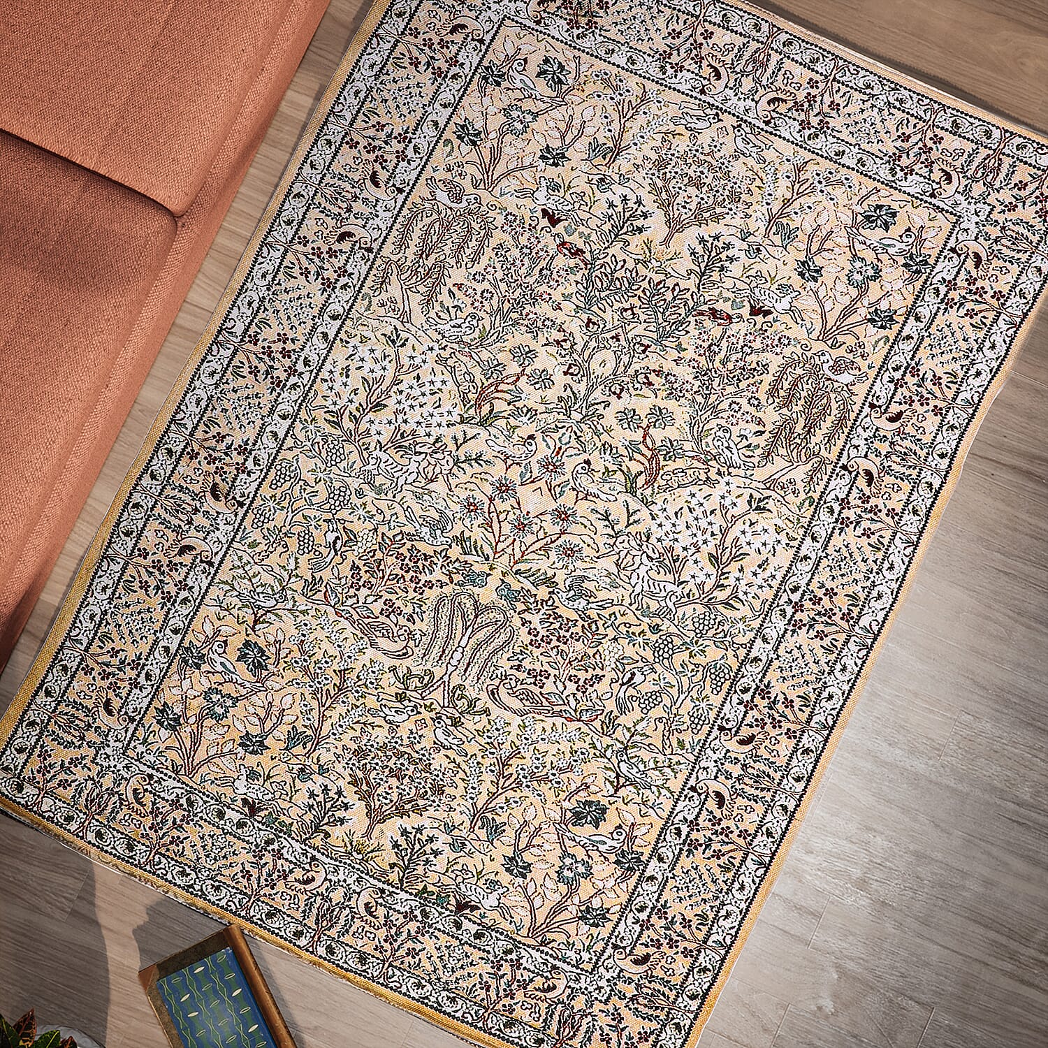 Hand Made 100% Cotton Digital Printed Rug (Size 180x120 cm) - Peach & Multi