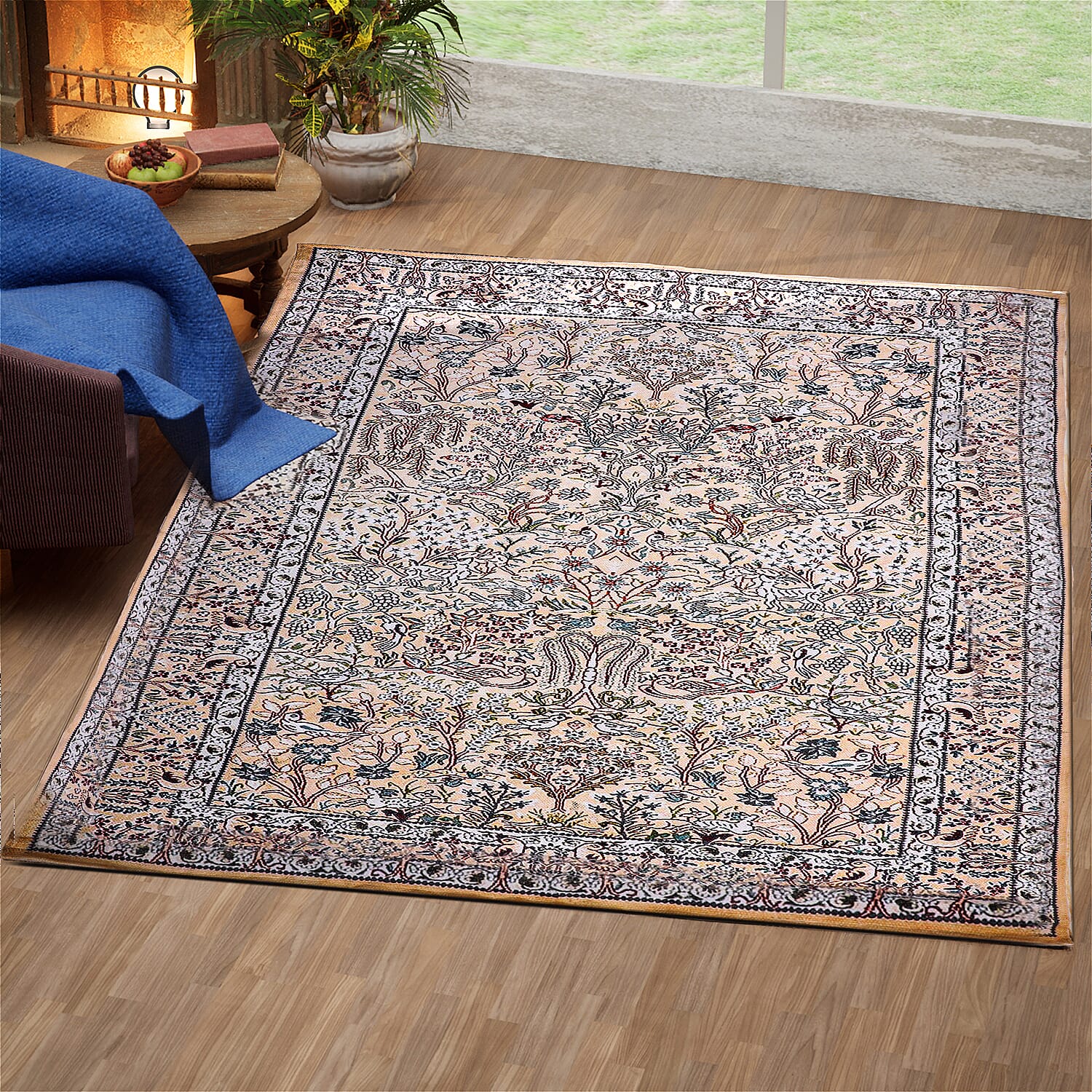 Hand Made 100% Cotton Digital Printed Rug (Size 180x120 cm) - Peach & Multi