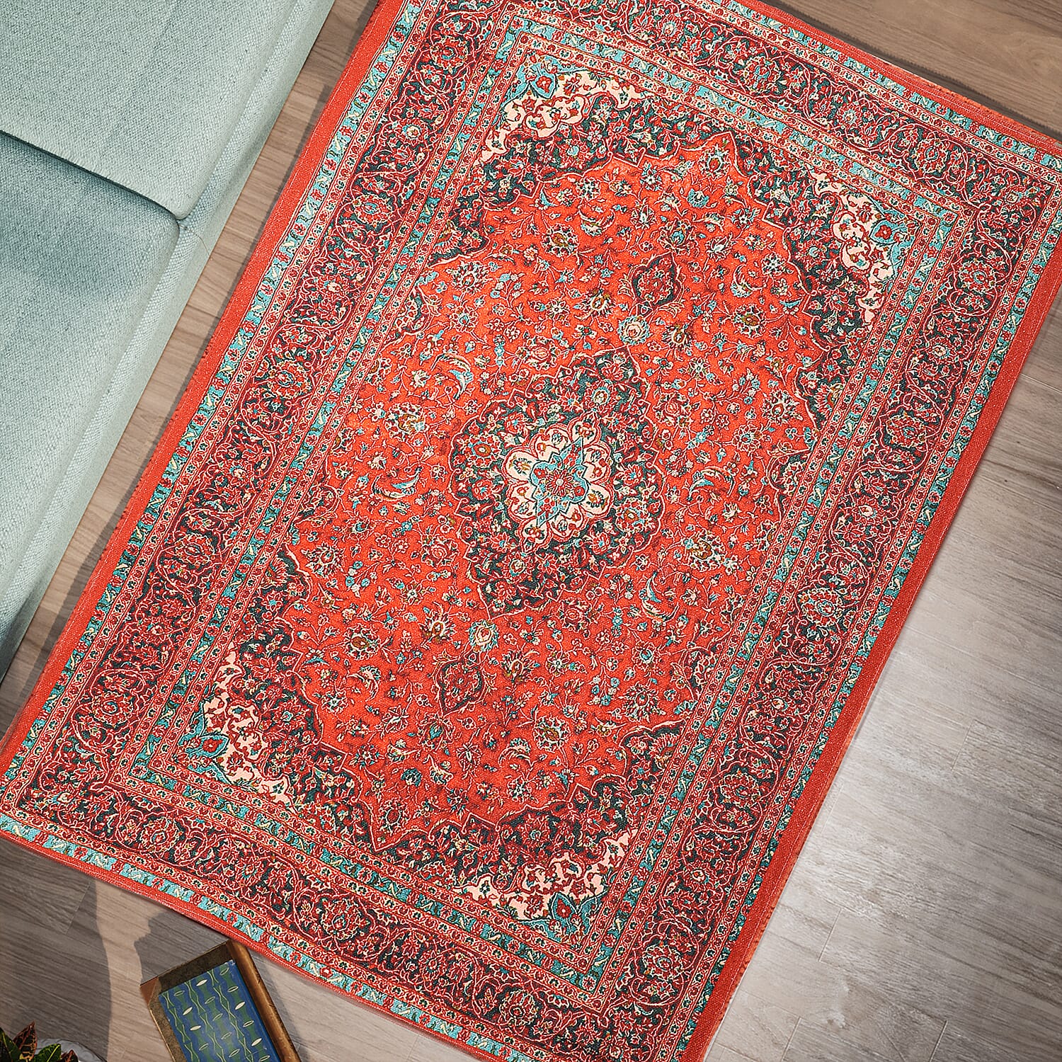 Hand Made 100% Cotton Digital Printed Rug (Size 180x120 cm) - Red & Multi