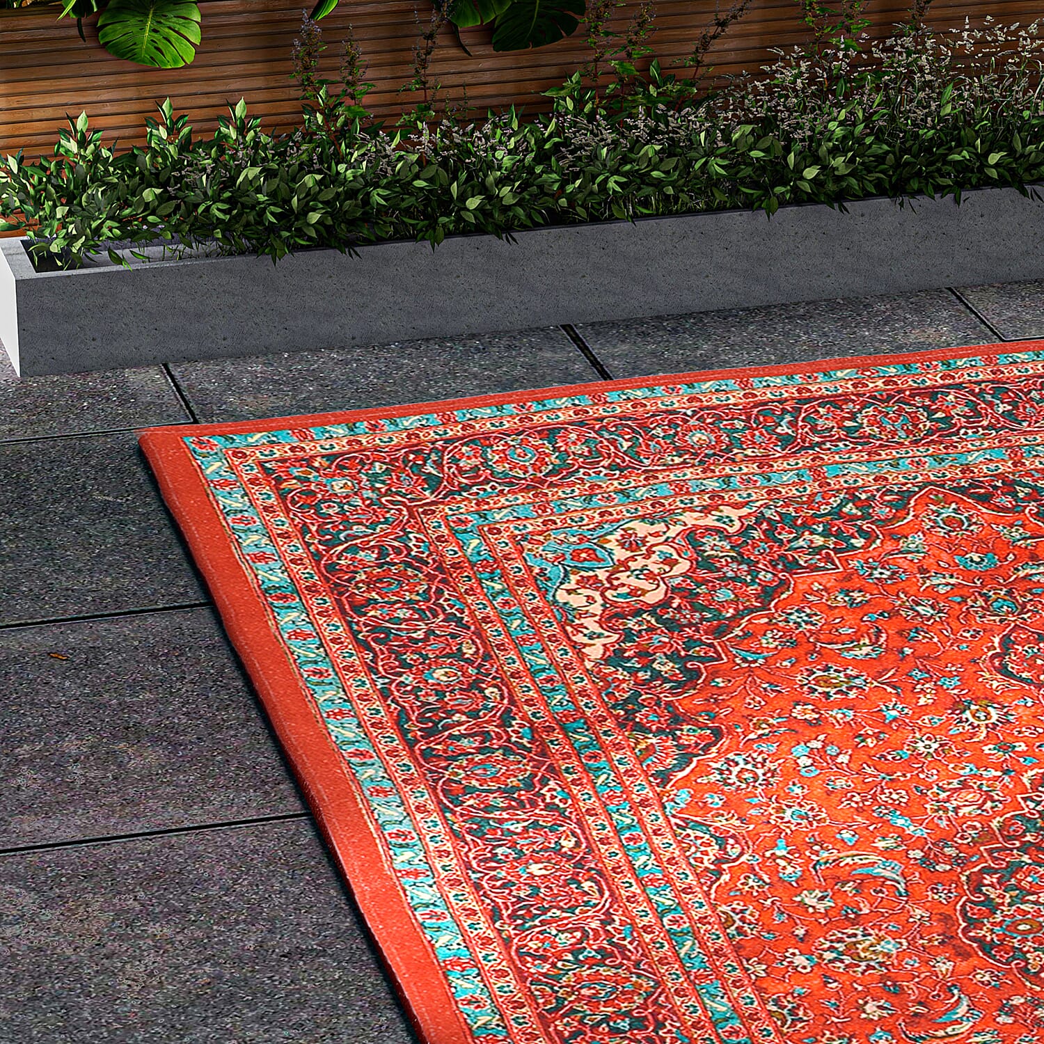 Hand Made 100% Cotton Digital Printed Rug (Size 180x120 cm) - Red & Multi