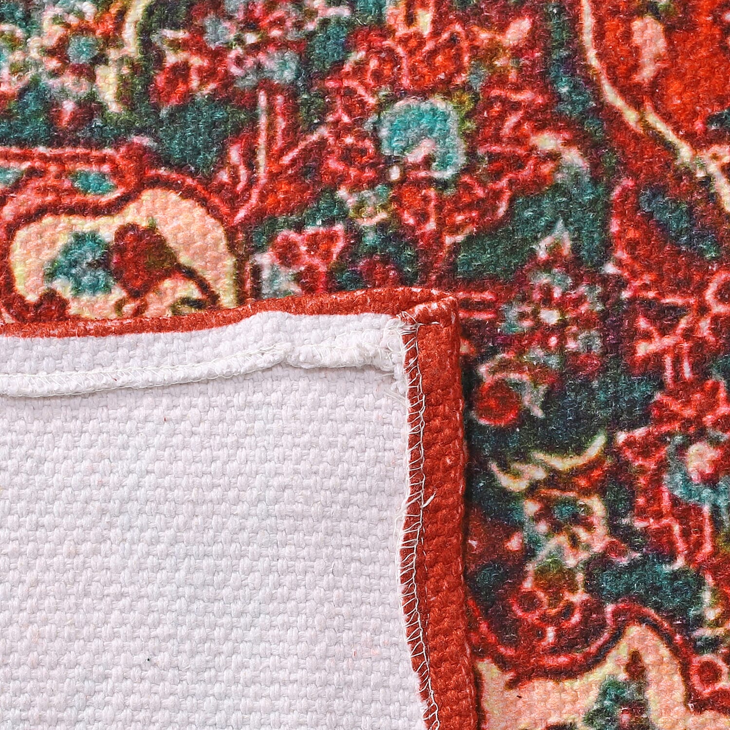 Hand Made 100% Cotton Digital Printed Rug (Size 180x120 cm) - Red & Multi