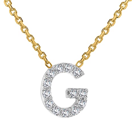 9K Yellow and White Gold With VS SI Diamond Mini Initial G Necklace 17 Inch