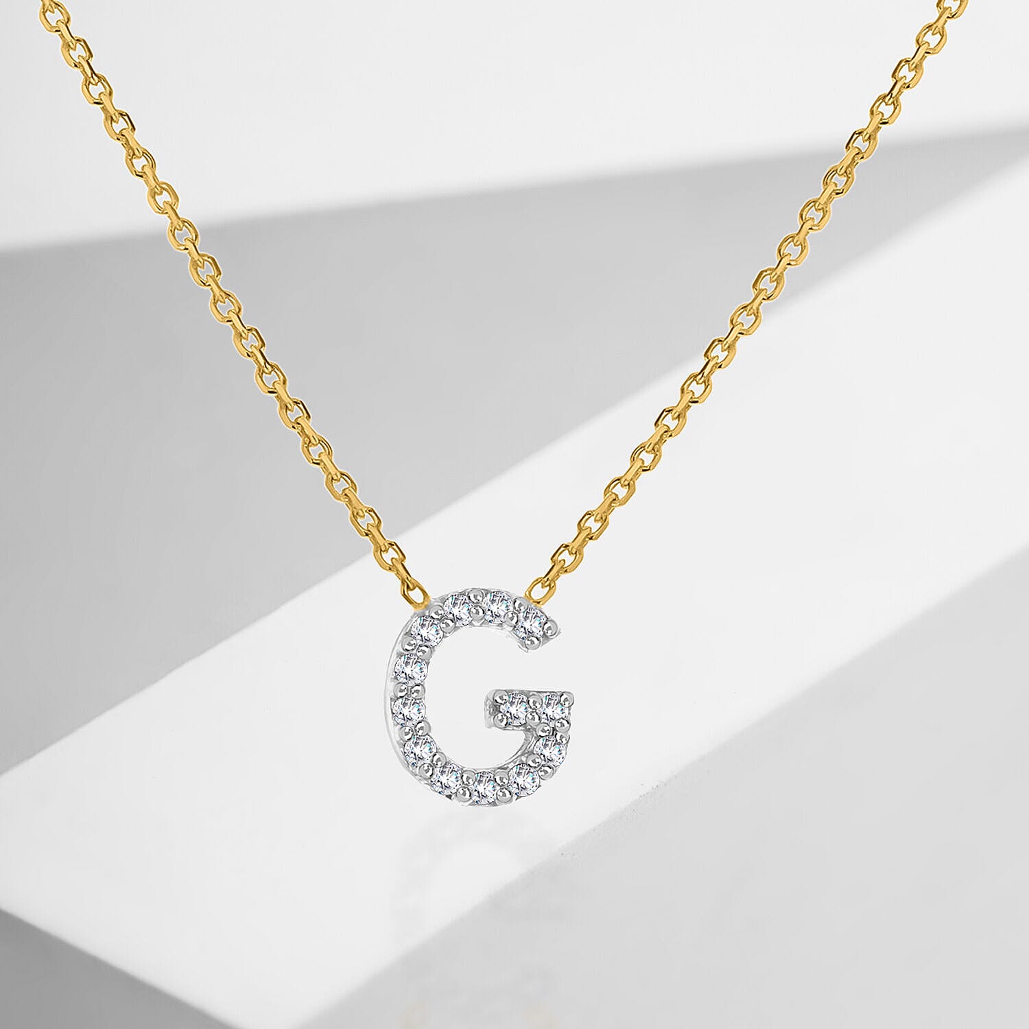 9K Yellow and White Gold With VS SI Diamond Mini Initial G Necklace 17 Inch