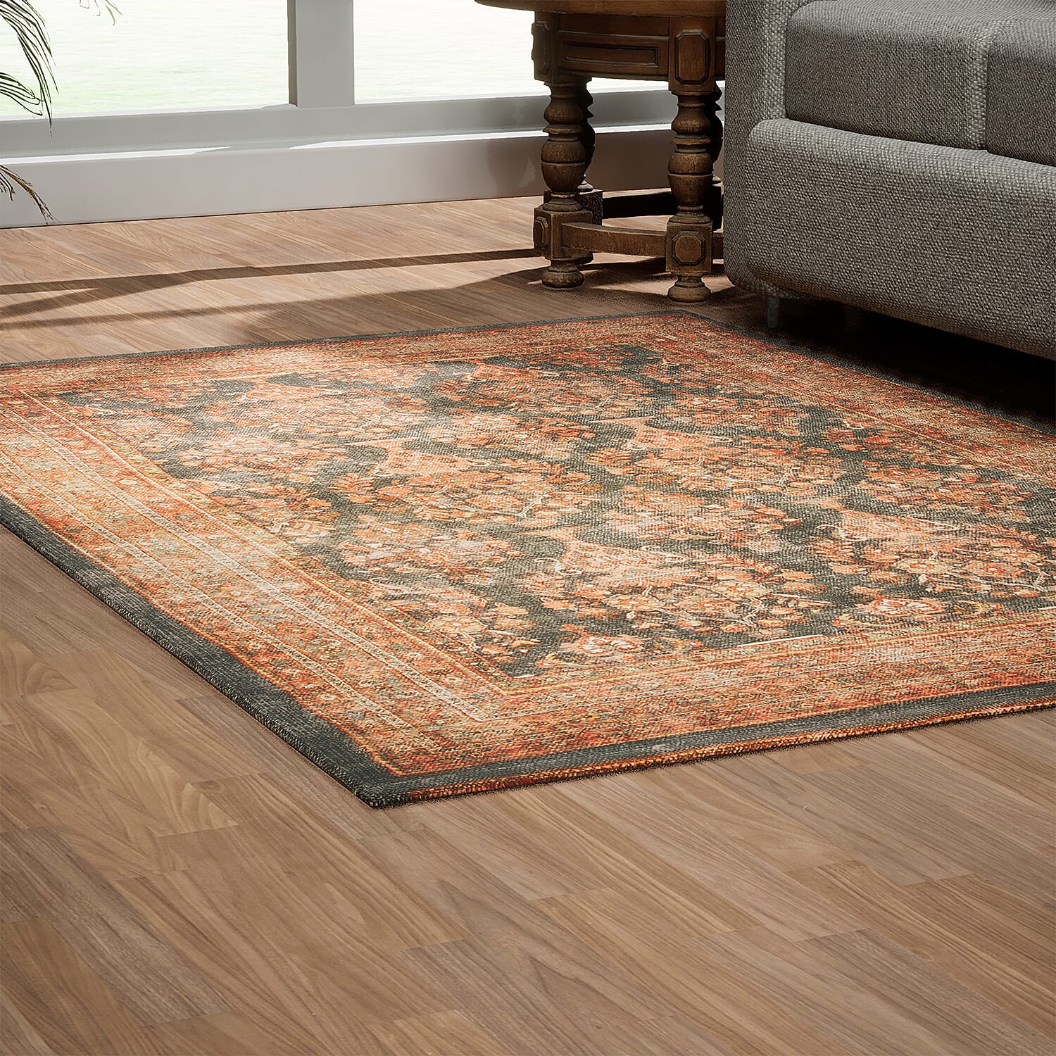 Handmade 100% Cotton Digital Printed Rug (Size 180x120 cm) - Orange and Multi