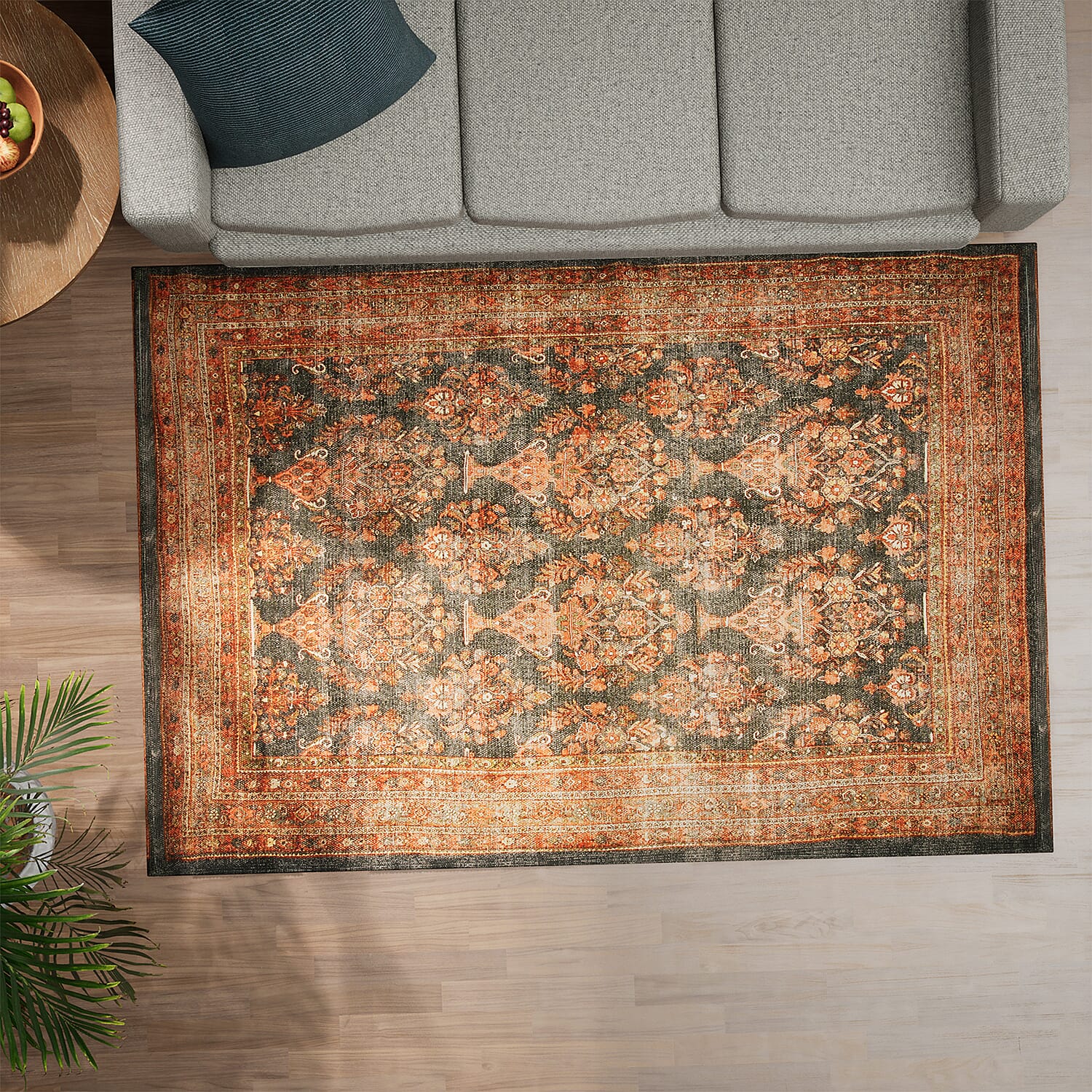 Handmade 100% Cotton Digital Printed Rug (Size 180x120 cm) - Orange and Multi