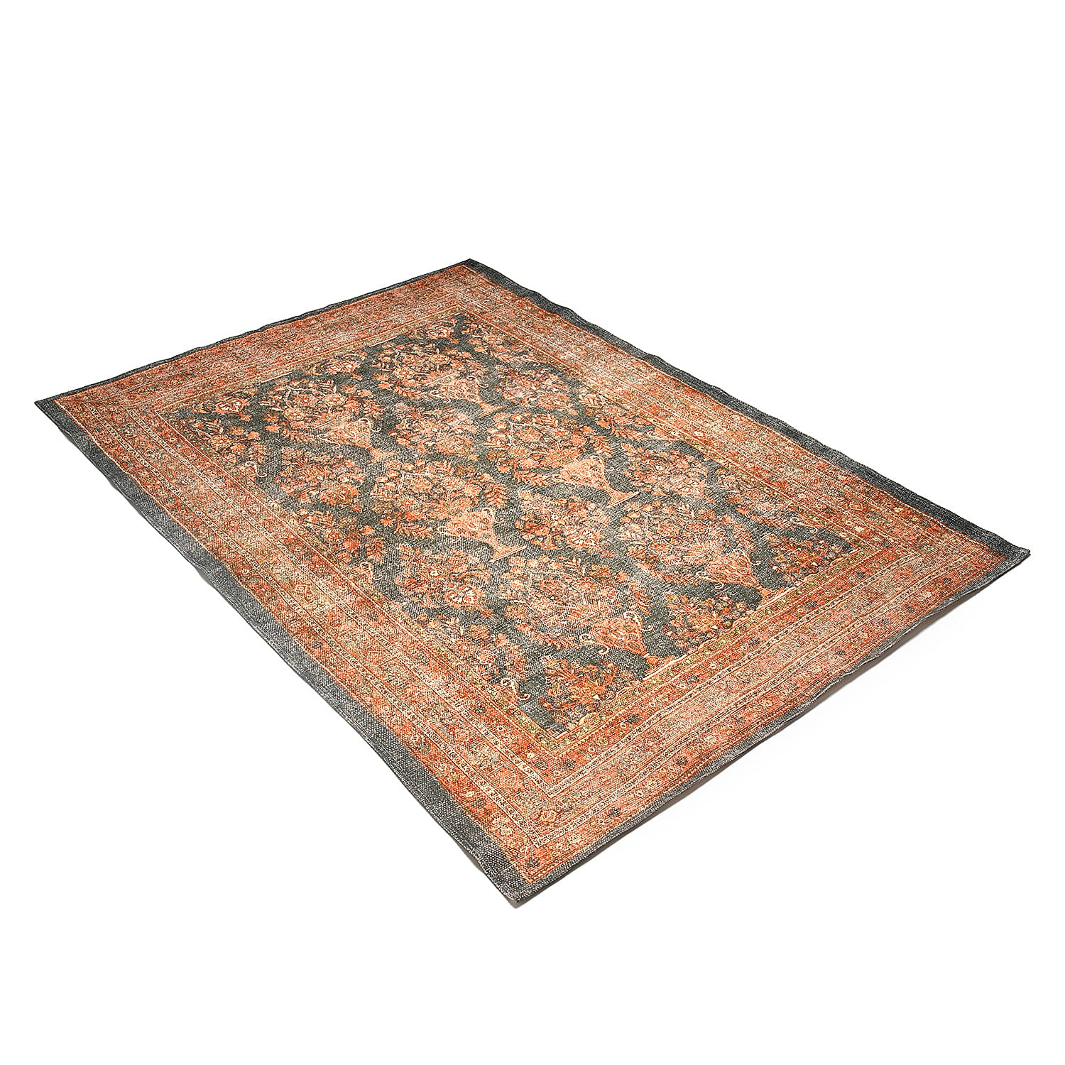 Handmade 100% Cotton Digital Printed Rug (Size 180x120 cm) - Orange and Multi