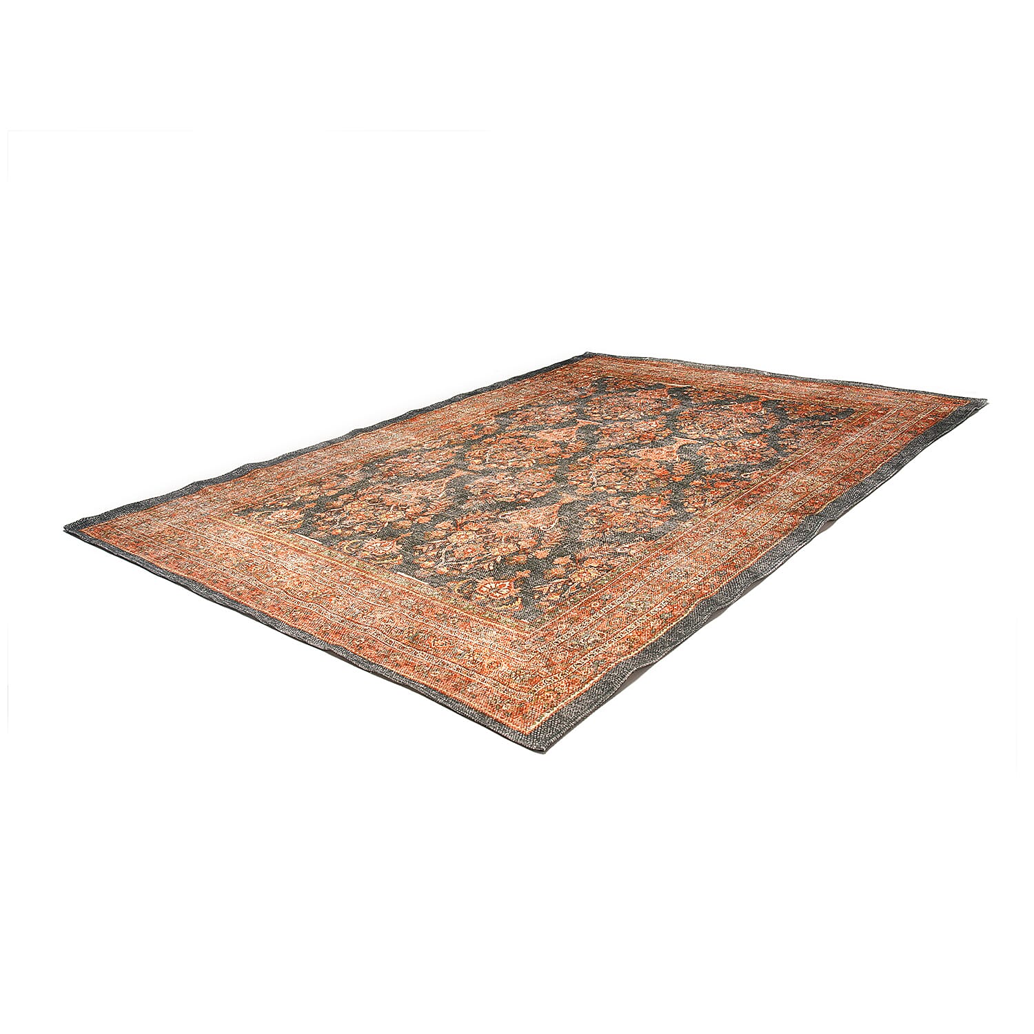 Handmade 100% Cotton Digital Printed Rug (Size 180x120 cm) - Orange and Multi