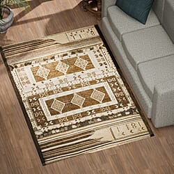 Hand Made Digital Printed Rug (Size 180x120 cm) - Beige & Brown