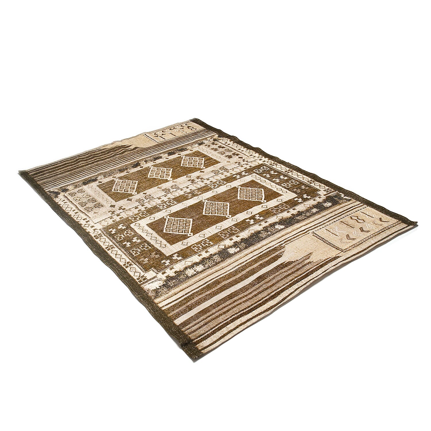 Hand Made 100% Cotton Printed Rug (Size 180x120 cm) - Beige - Green