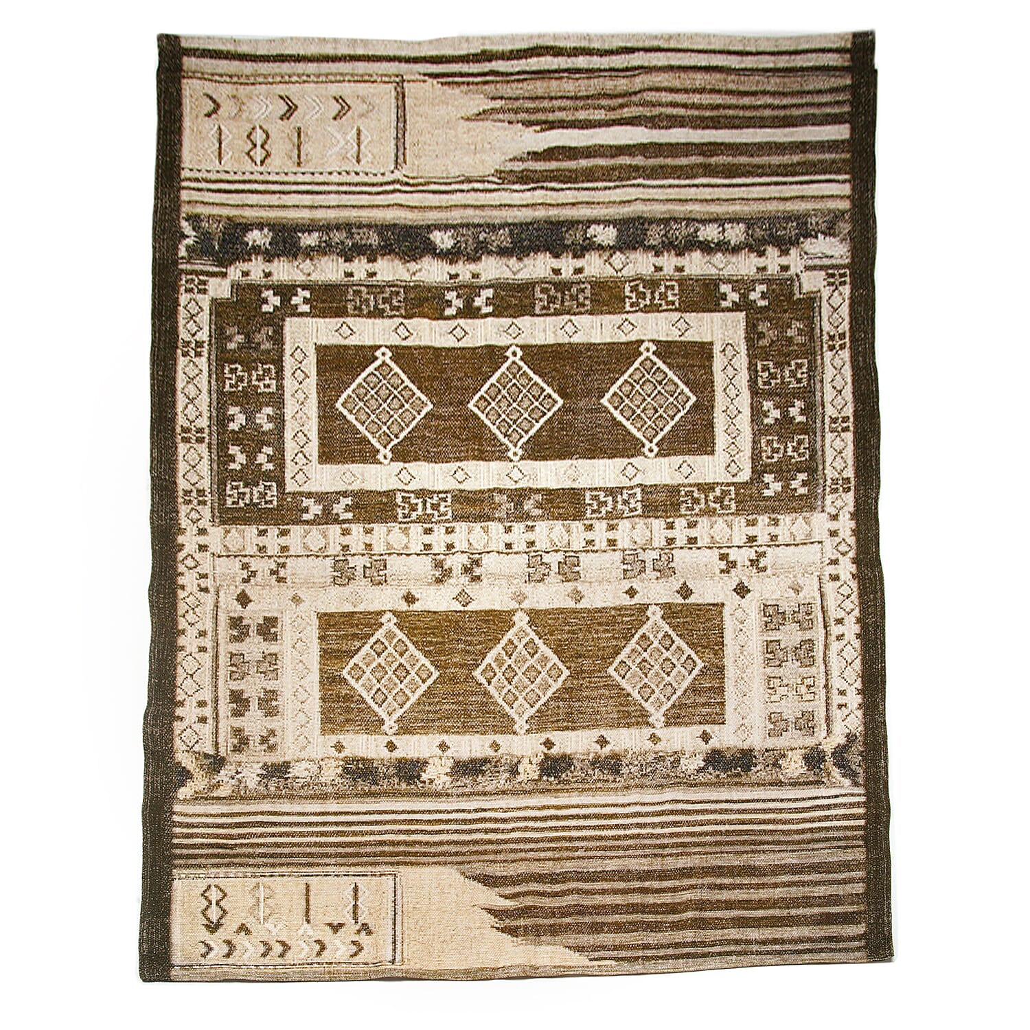 Hand Made 100% Cotton Printed Rug (Size 180x120 cm) - Beige - Green