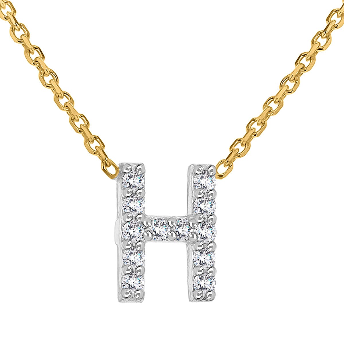 9K Yellow and White Gold With VS SI Diamond Mini Initial H Necklace 17 Inch