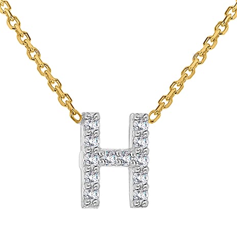 9K Yellow and White Gold With VS SI Diamond Mini Initial H Necklace 17 Inch