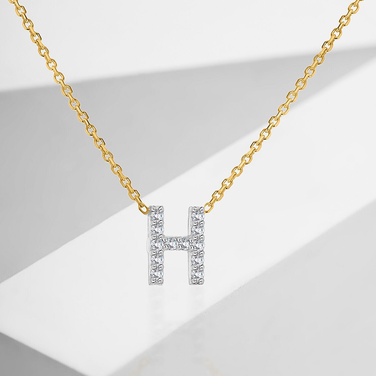 9K Yellow and White Gold With VS SI Diamond Mini Initial H Necklace 17 Inch