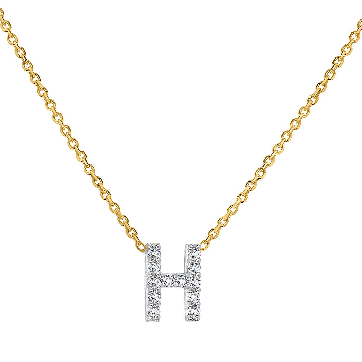 9K Yellow and White Gold With VS SI Diamond Mini Initial H Necklace 17 Inch