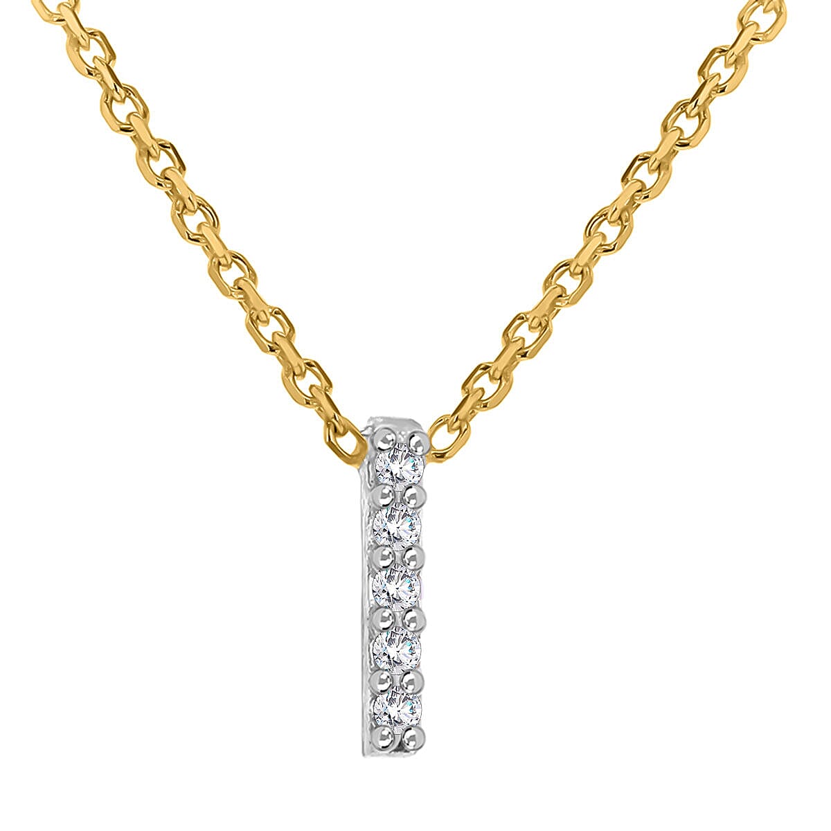 9K Yellow and White Gold With VS SI Diamond Mini Initial I Necklace 17 Inch