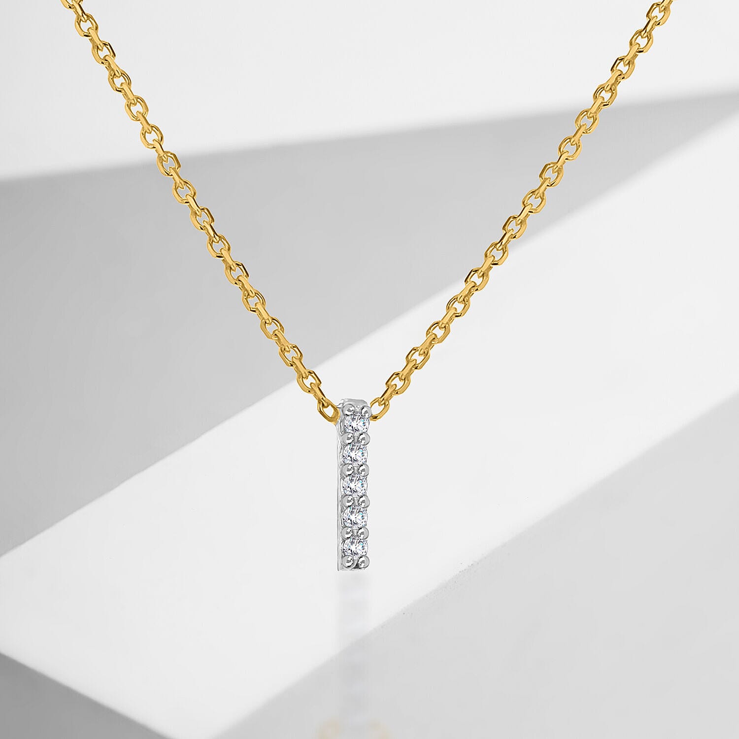 9K Yellow and White Gold With VS SI Diamond Mini Initial I Necklace 17 Inch