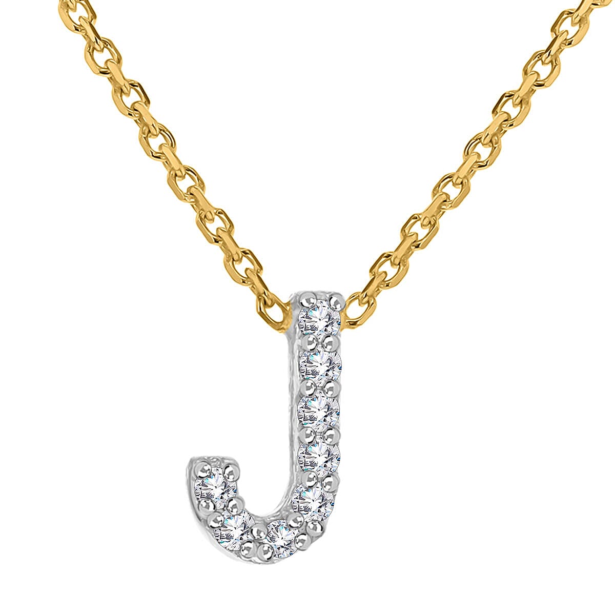 9K Yellow and White Gold With VS SI Diamond Mini Initial J Necklace 17 Inch
