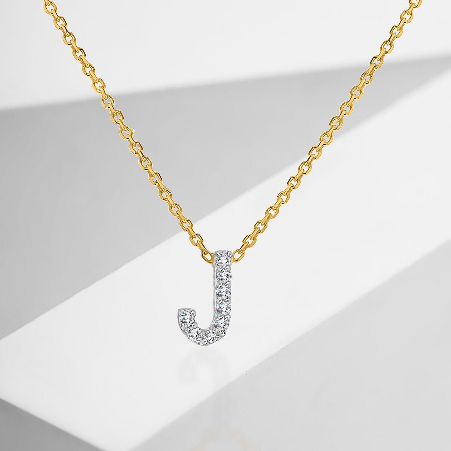 9K Yellow and White Gold With VS SI Diamond Mini Initial J Necklace 17 Inch