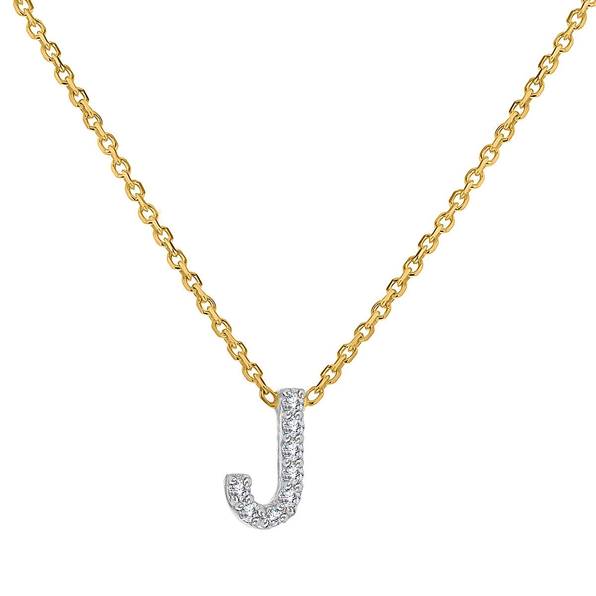 9K Yellow and White Gold With VS SI Diamond Mini Initial J Necklace 17 Inch