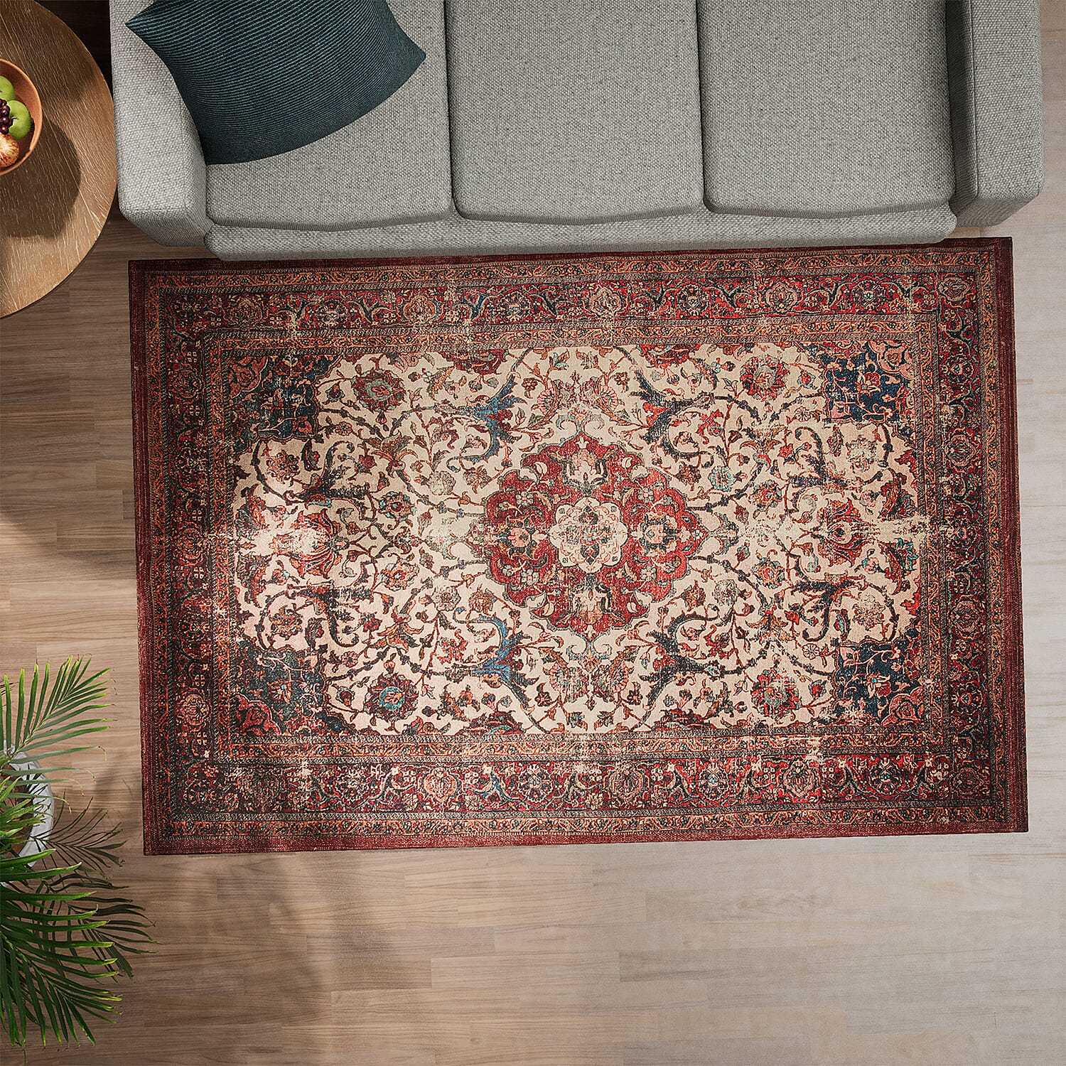 Handmade 100% Cotton Digital Printed Rug with Fringes (Size 180x120 cm) - Red & Multi