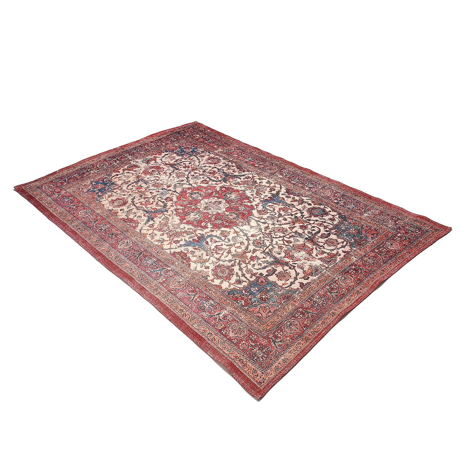 Handmade 100% Cotton Digital Printed Rug with Fringes (Size 180x120 cm) - Red & Multi