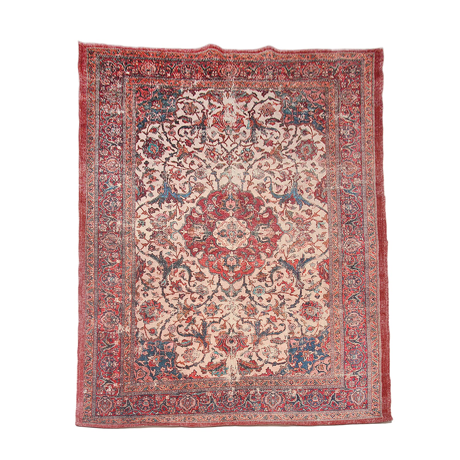 Handmade 100% Cotton Digital Printed Rug with Fringes (Size 180x120 cm) - Red & Multi