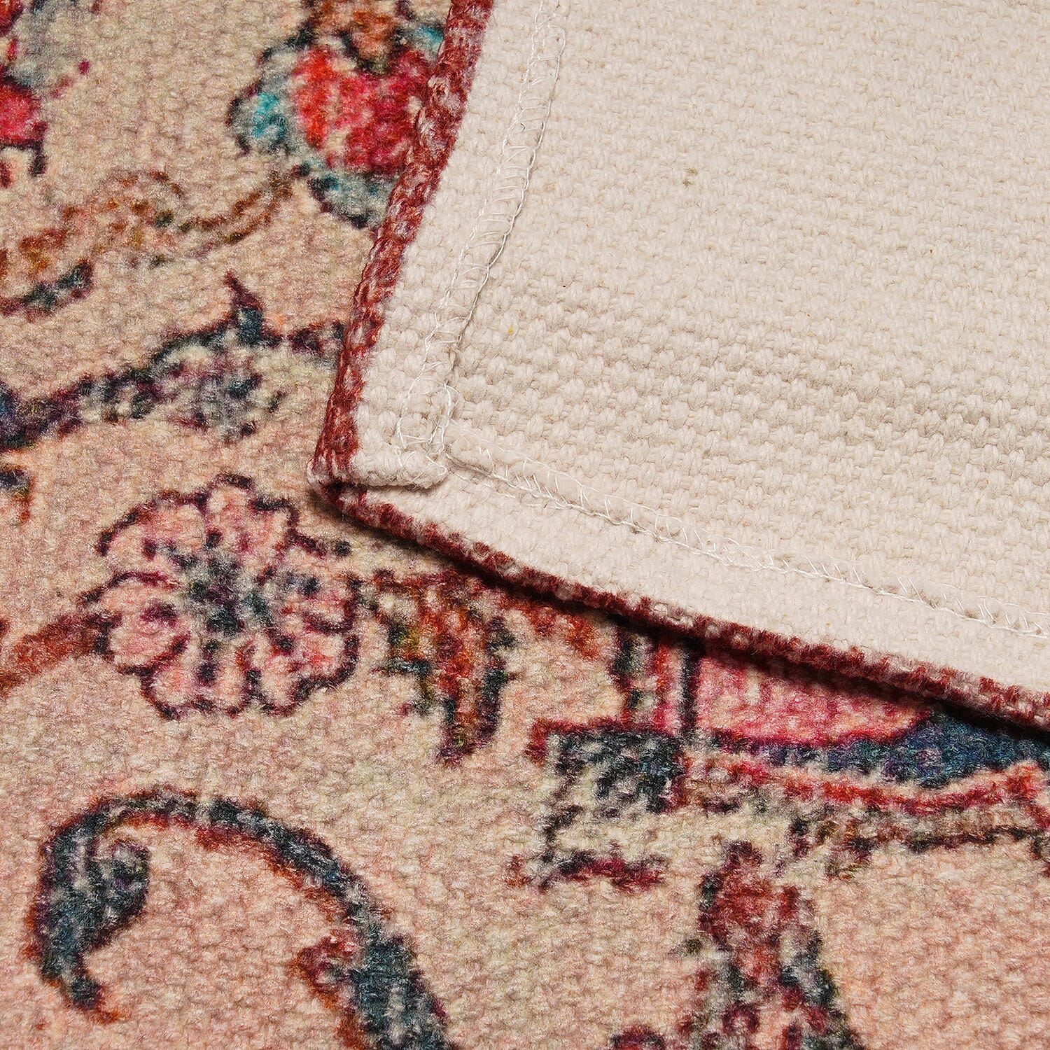 Handmade 100% Cotton Digital Printed Rug with Fringes (Size 180x120 cm) - Red & Multi