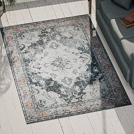 Hand Made 100% Cotton Printed Rug (Size 180x120 cm) - White Green - Multi