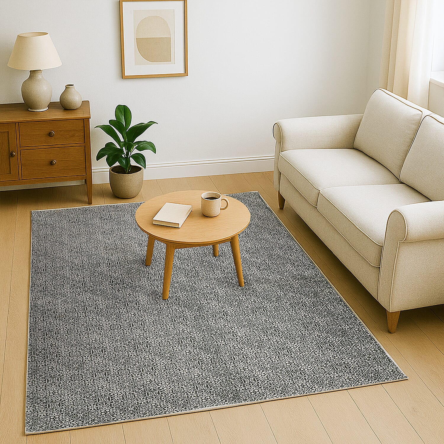 Hand Made 100% Cotton Printed Rug (Size 180x120 cm) - Green and Cream