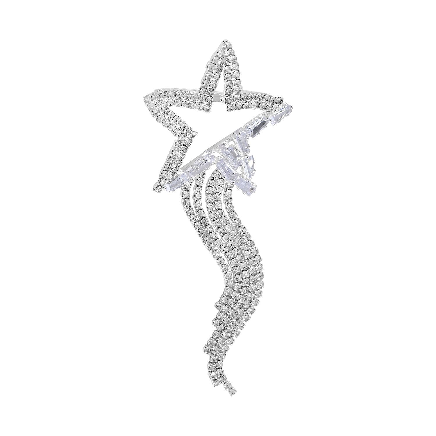 Simulated Diamond and White Austrian Crystal Star Fish Brooch in Silver Tone