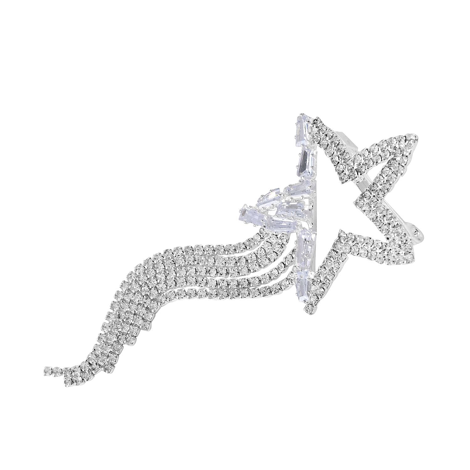 Simulated Diamond and White Austrian Crystal Star Fish Brooch in Silver Tone