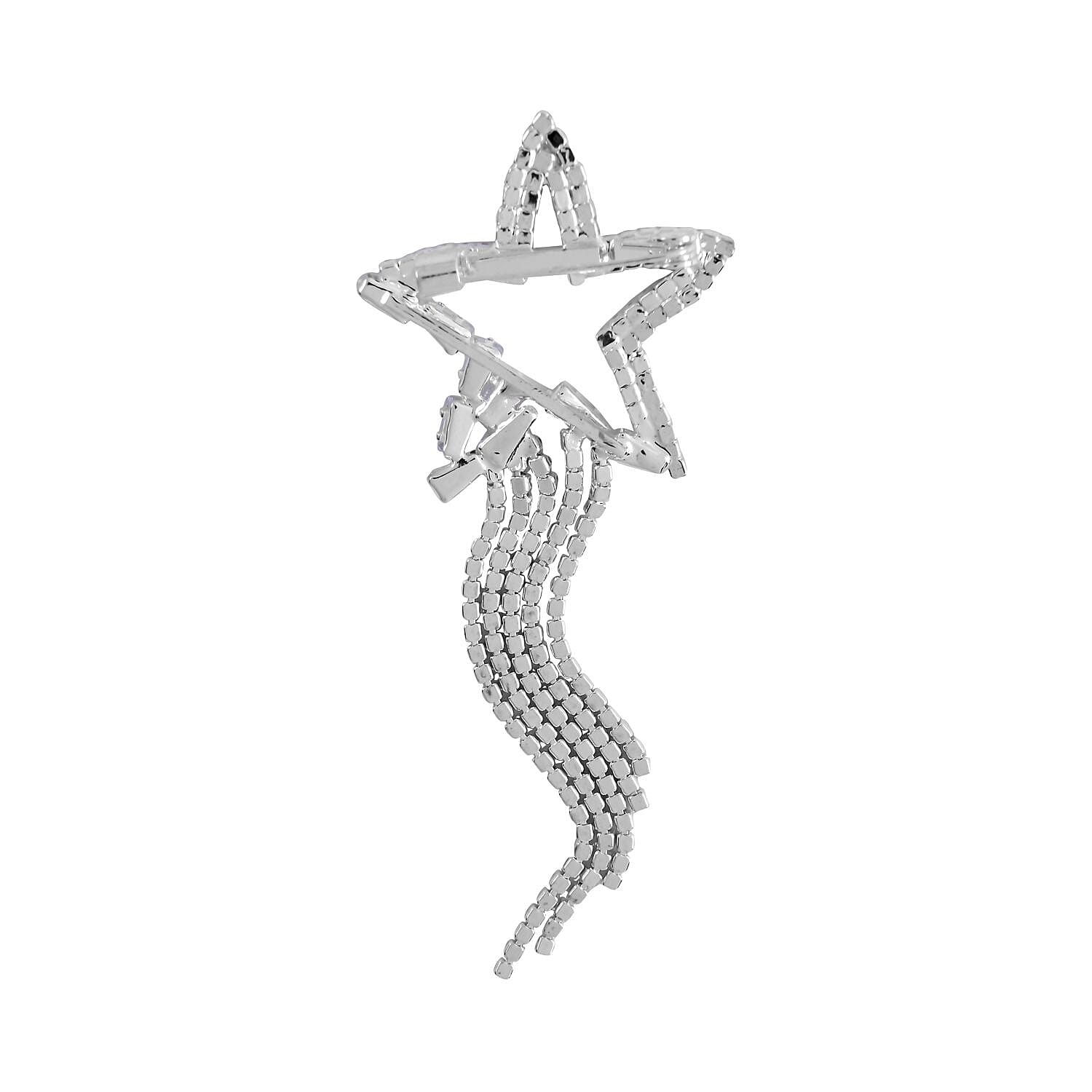 Simulated Diamond and White Austrian Crystal Star Fish Brooch in Silver Tone