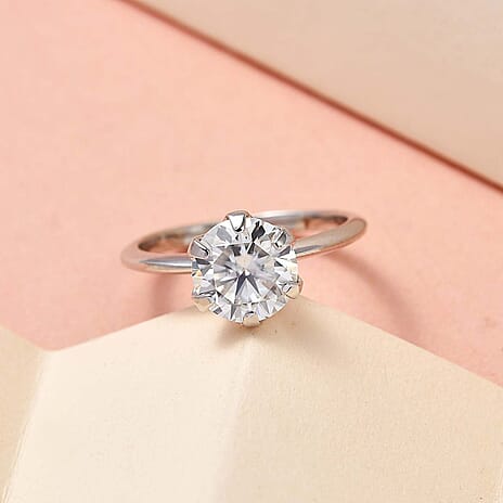 Moissanite Solitaire Ring in Sterling Silver 1.69 Ct.