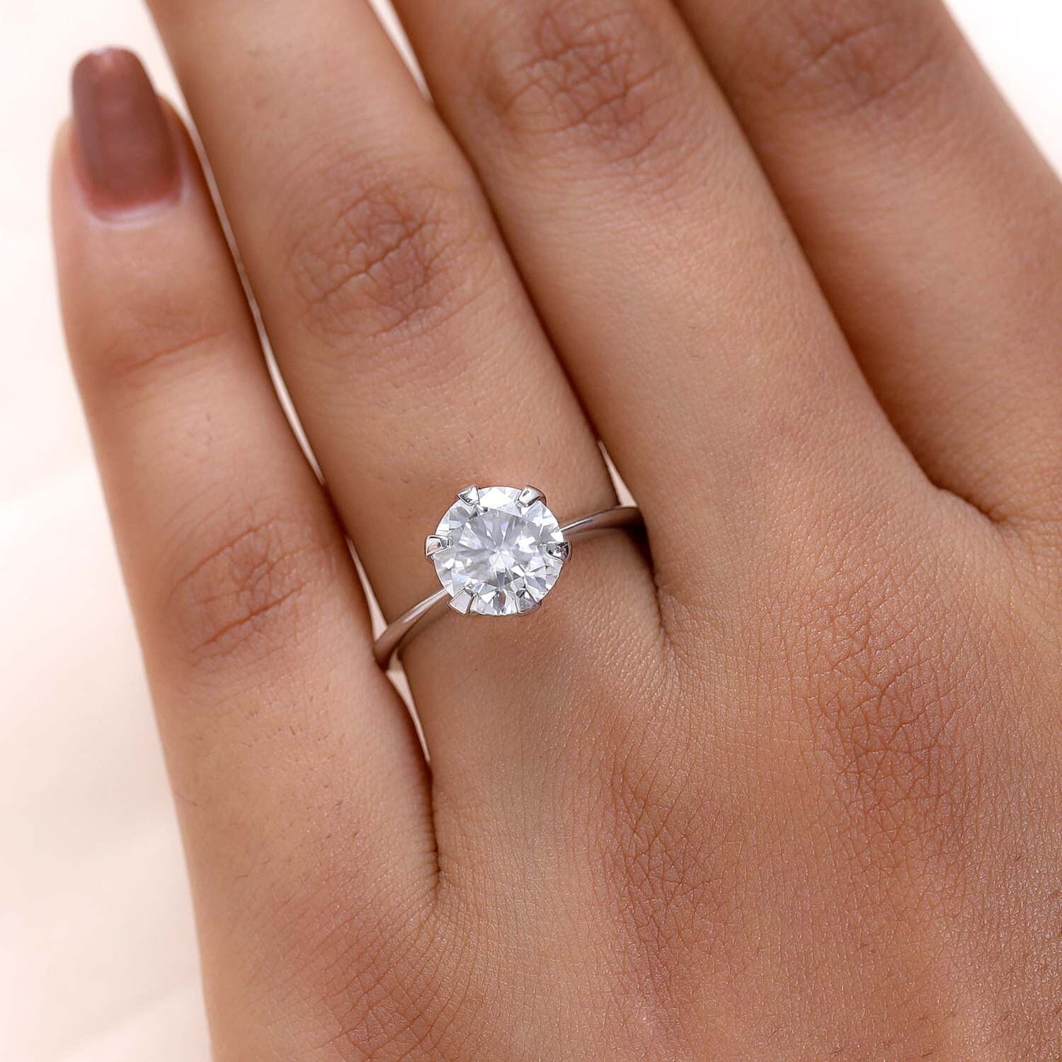 Moissanite Solitaire Ring in Sterling Silver 1.69 Ct.