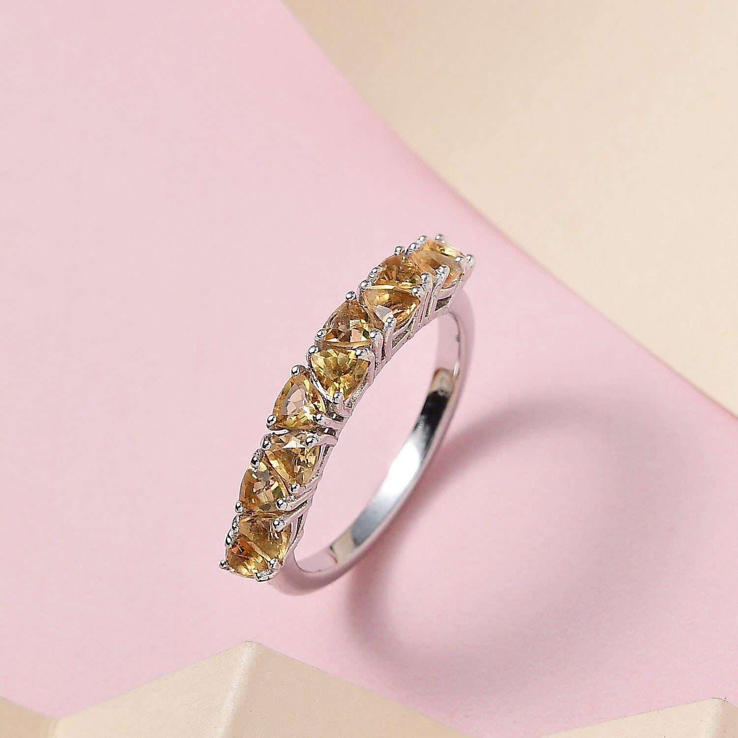 Citrine Band Ring in Platinum Overlay Sterling Silver 1.144 Ct