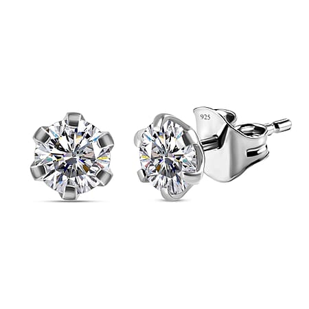 Moissanite Solitaire Stud Earrings in Sterling Silver 1.59 ct.