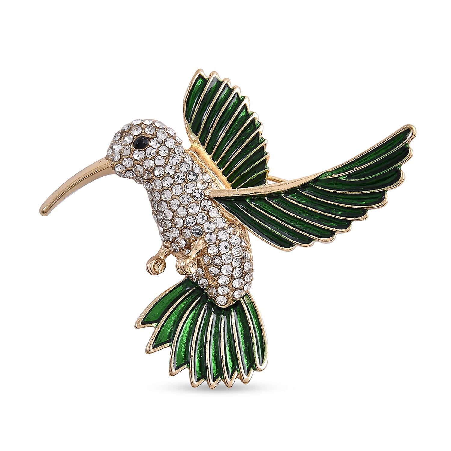 Black Austrian Crystal and White Austrian Crystal Kingfisher Bird Enamelled Brooch in Gold Tone