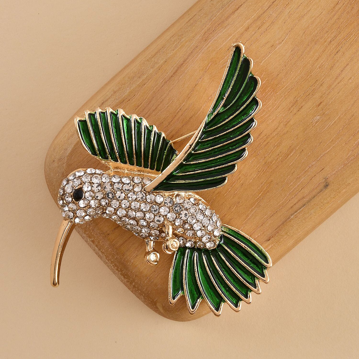 Black Austrian Crystal and White Austrian Crystal Kingfisher Bird Enamelled Brooch in Gold Tone