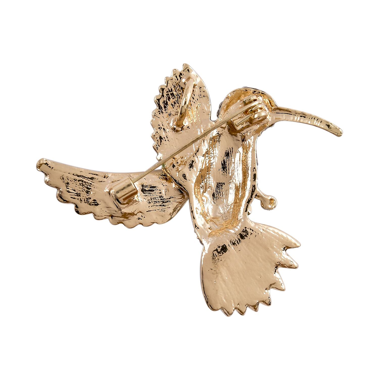 Black Austrian Crystal and White Austrian Crystal Kingfisher Bird Enamelled Brooch in Gold Tone