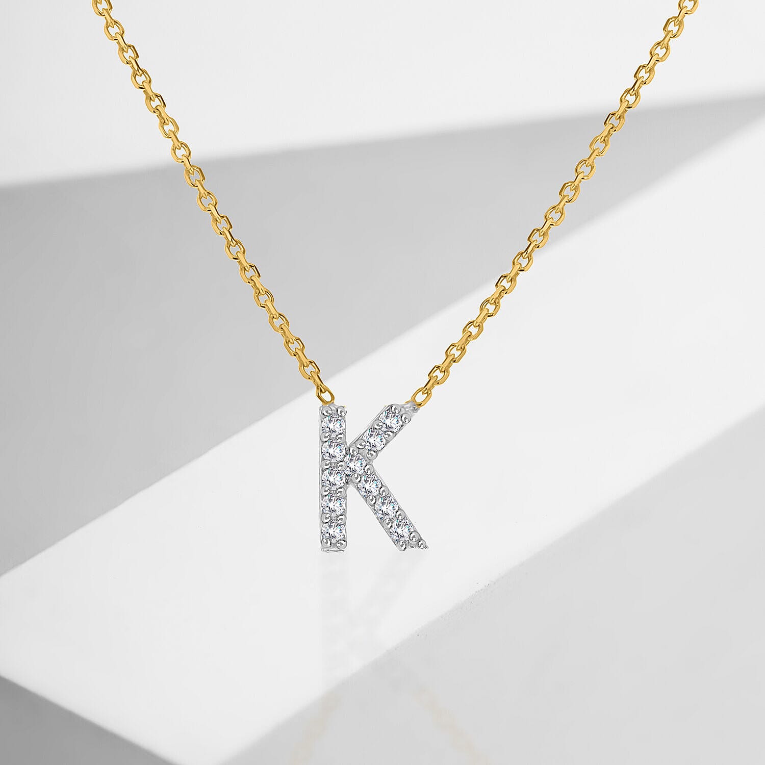 9K Yellow and White Gold With VS SI Diamond Mini Initial K Necklace 17 Inch