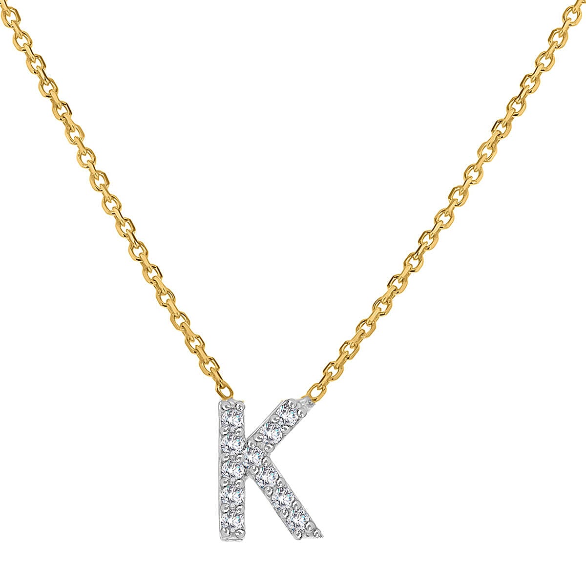 9K Yellow and White Gold With VS SI Diamond Mini Initial K Necklace 17 Inch