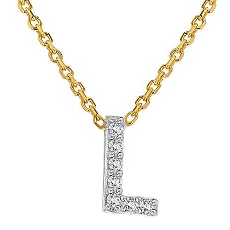 9K Yellow and White Gold With VS SI Diamond Mini Initial L Necklace 17 Inch