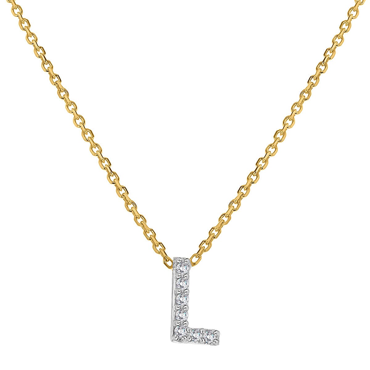 9K Yellow and White Gold With VS SI Diamond Mini Initial L Necklace 17 Inch