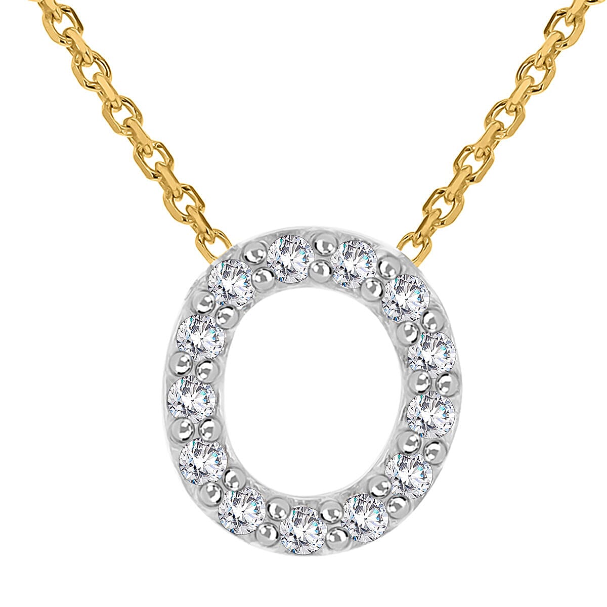 9K Yellow and White Gold With VS SI Diamond Circle Necklace 17 Inch