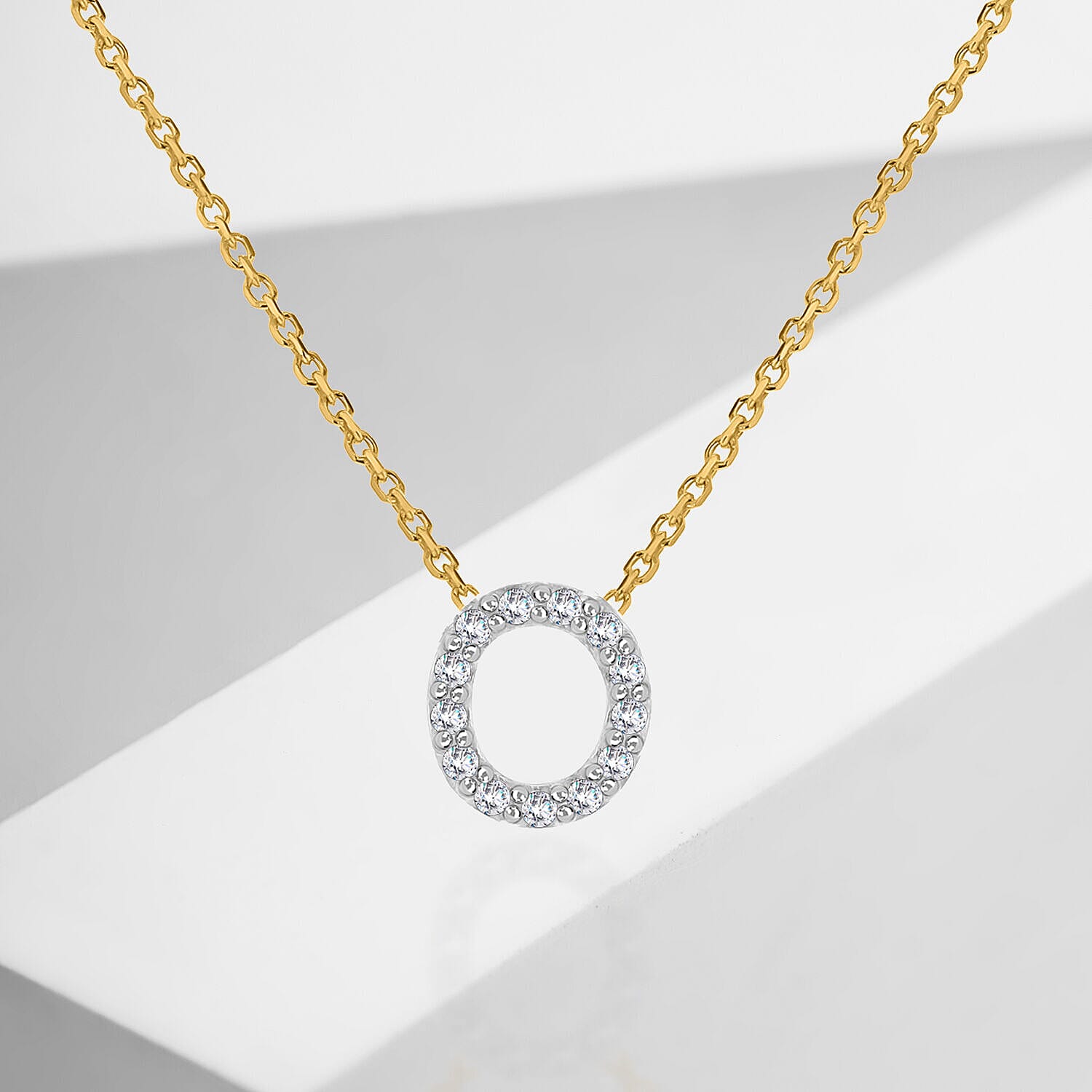 9K Yellow and White Gold With VS SI Diamond Circle Necklace 17 Inch