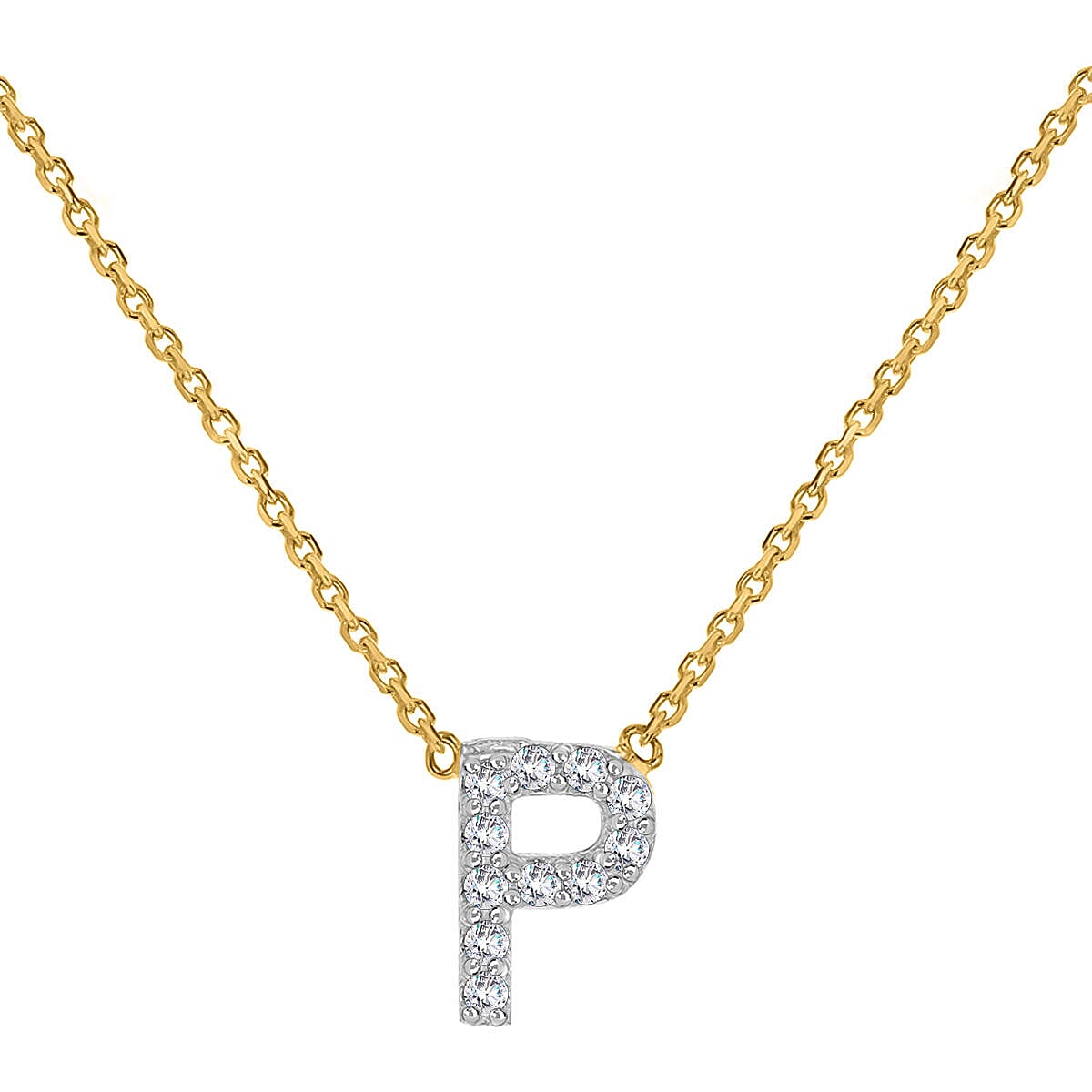9K Yellow and White Gold With VS SI Diamond Mini Initial P Necklace 17 Inch